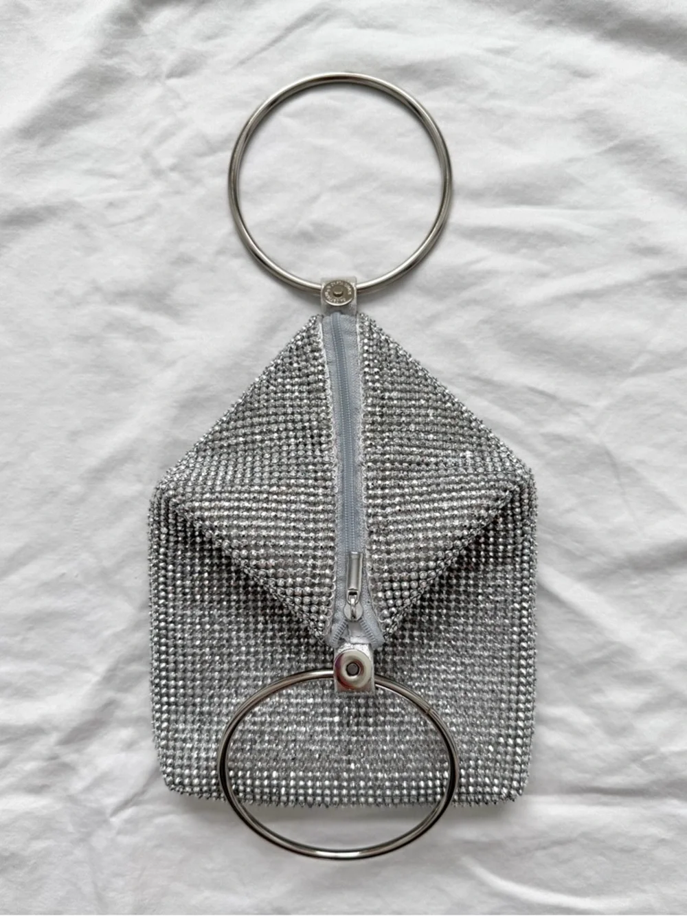 Silver Rhinestone Circle Handle Soft Handbag | Fits iPhone 17 Pro Max - Picture 5 of 12